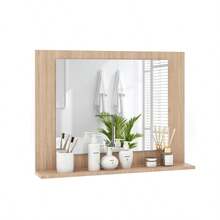 Bathroom Mirror With Shelf, 23.5" X 17.5" Rectangle Wood Frame Bathroom Vanity Mirror For Over Sink, Wall Mounted Modern Mirror For Living Room, Entryway (Natural) - màu nâu - Xem 1