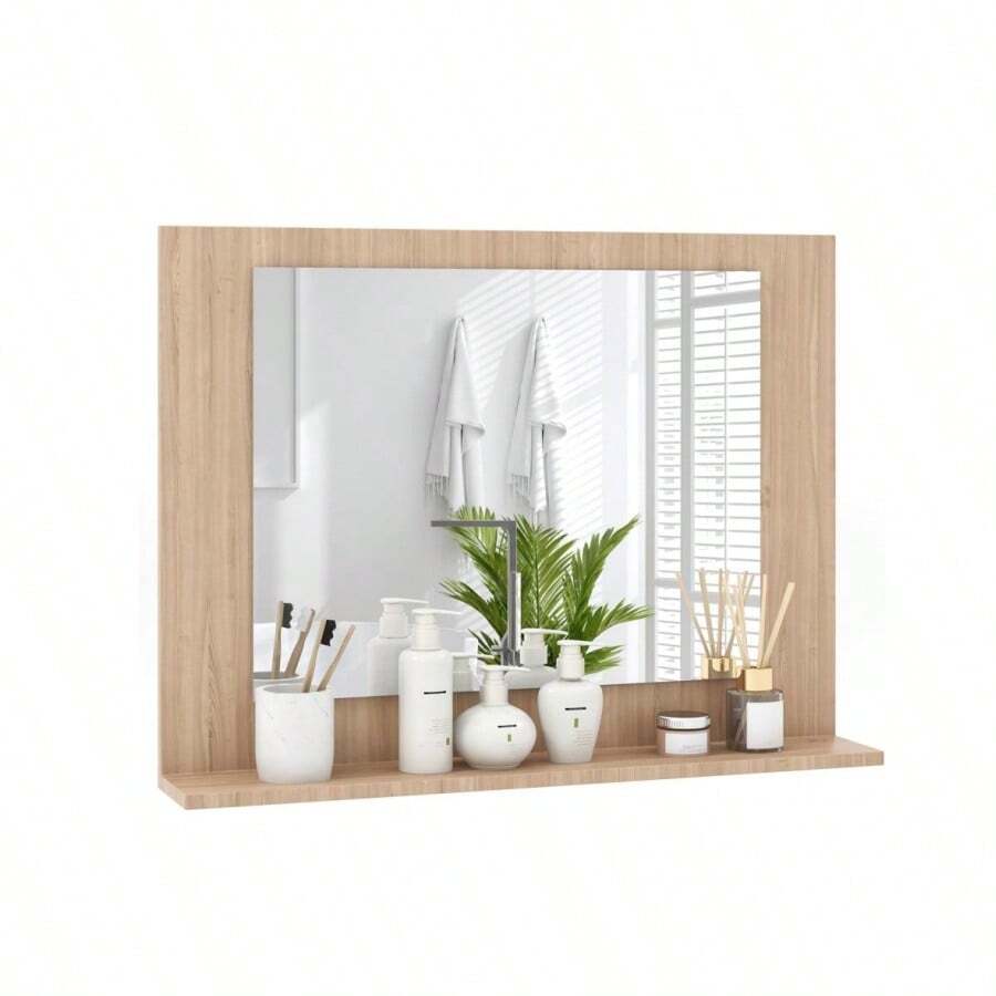 Bathroom Mirror With Shelf, 23.5" X 17.5" Rectangle Wood Frame Bathroom Vanity Mirror For Over Sink, Wall Mounted Modern Mirror For Living Room, Entryway (Natural) - màu nâu - Xem 1