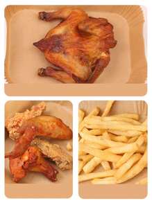 25/50/75/100pcs Rectangular Air Fryer Liners, Disposable Paper Basket Liners, Oil-Proof, Waterproof, Non-Stick Baking Paper, Suitable For Frying, Baking, Microwave Heating, Oil-Proof, Non-Stick Silicone Paper - Brown - View 8