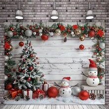 1 Stück, Weihnachten Hintergrundfahne aus Polyesterfaser mit Schneemann- und Baum-Design - Fotohintergrund für Feiertage, geeignet für Partys und Outdoor-Dekoration, ohne Strombedarf - Mehrfarbig - Übersicht 3