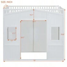 Full Size House Loft Bed With Ladder And Wardrobe-White - 白色+實木+全如圖 - 查看 24