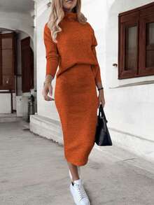 Conjunto Falda y Sueter Tedido de Punto Comodo #SensaciónDelujo #EstiloRomanticoDeSanValentín - Naranja - View 2