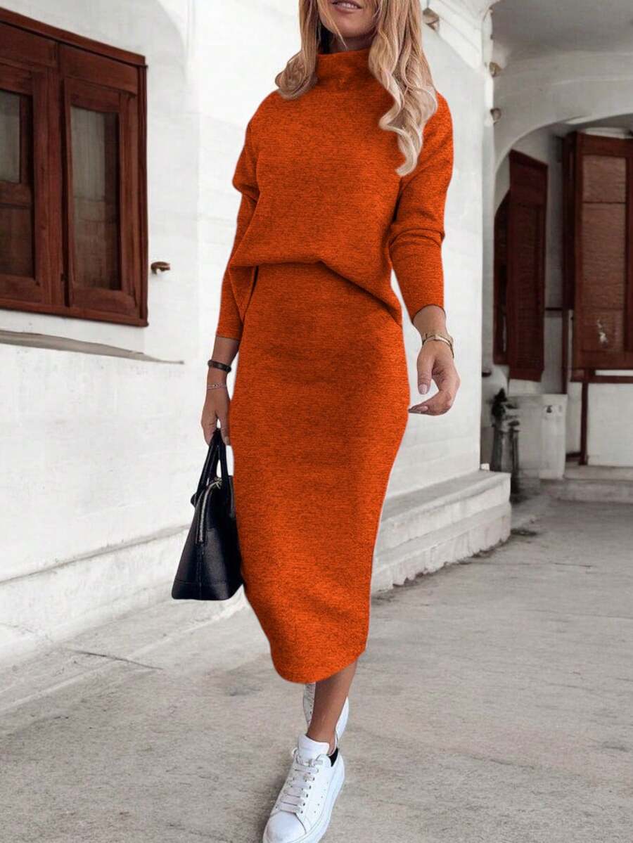 Conjunto Falda y Sueter Tedido de Punto Comodo #SensaciónDelujo #EstiloRomanticoDeSanValentín - Naranja - View 1