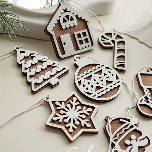 1pc Random Pattern Christmas Snowflake Wooden House Ornament, Holiday Window Display Decor, DIY Christmas Tree Decoration Wooden Craft Best Gifts Birthday Home Decor Christmas Decorations Room Decor Winter