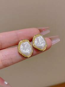 2 chiếc/Bộ Hoa tai ngọc trai thanh lịch cổ điển Hoa tai đinh tán cao cấp hợp thời trang - không đều - Xem 5
