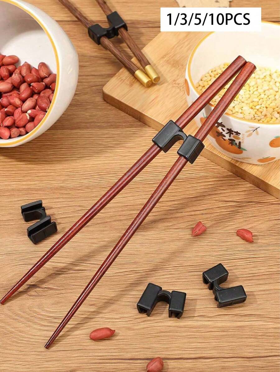 1/3/5/10PCS Beginner Plastic Chopstick Holder, Solid Color Reusable Chopstick Helper, Beginner Training Aid Tool, Suitable For All Ages, Reusable Kitchen Accessories, Help You Master The Use Of Chopsticks, Food Service Tools And Utensils.Christmas Gift - Black - View 1