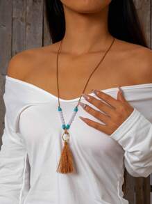 imoli 1pc Vintage  Resin Geometric Asymmetrical Acrylic Tassel Necklace, Autumn/Winter Sweater Chain, Versatile Party Gift For Women (Hand-Crafted, Length Customized, Beads, Stones And Colors Randomly Assorted)