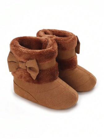 加厚保暖毛绒高帮无拉链冬季婴儿靴橡胶底防滑，适合秋冬季