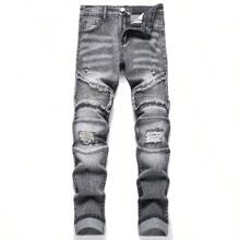 Men's Slim Fit Jeans Ripped Skinny Jeans For Men, Fashion Biker Jeans Stretch Moto Cargo Denim Pants - 灰色 - 查看 1