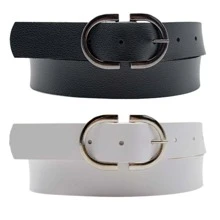 Kit 2 Women's Belt 2D Double Inverted Round Buckle Current Fashion Winter Summer 96040K2 - 黑與白 - 查看 1