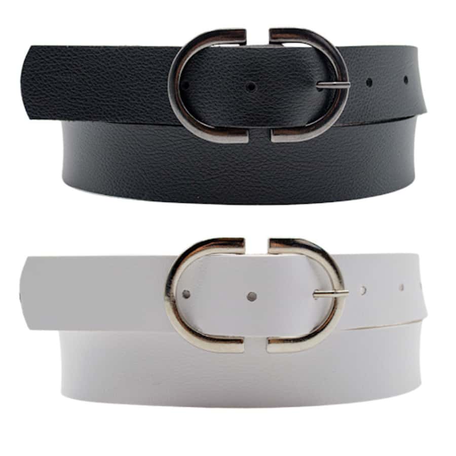 Kit 2 Women's Belt 2D Double Inverted Round Buckle Current Fashion Winter Summer 96040K2 - 黑與白 - 查看 1