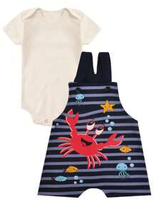 2-Piece Set Of Overalls And Summer Bodysuit For Boys - Màu xanh hải quân - Xem 1