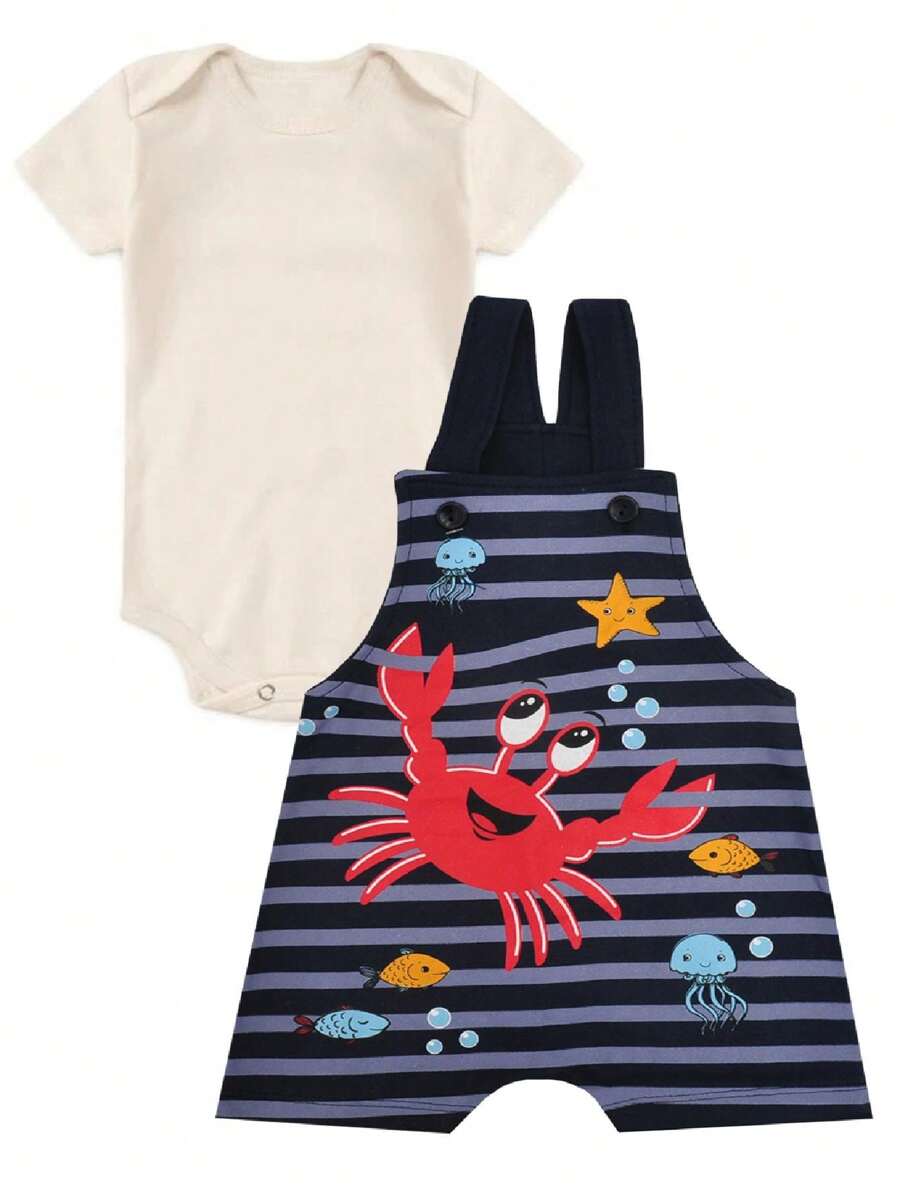 2-Piece Set Of Overalls And Summer Bodysuit For Boys - Màu xanh hải quân - Xem 1