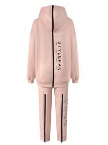 Fashionable Full Zip Front & Back Letter Print Loose Fit Long Women's Tracksuit