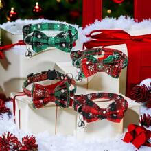 New Arrival Detachable Bow-Knot Christmas Pet Collar, Adjustable Medium/Large Pets Xmas Colored Bow Tie Bell Necklace