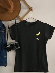 T-Shirt You On Women's Baby Look Astronaut Swing Moon Various Colors 100% Cotton - 黑色 - 查看 2