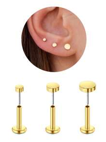 CIZME 20g 18g 16g 3pcs Silver Gold Threadless Cartilage Earring Flat Back Earrings Studs Threadless Nose Studs Threadless Nose Ring Push In Helix Conch Medusa Tragus Piercing Jewelry FlatBack Earrings Threadless Labret Lip Medusa Piercing Jewelry Flat Round Top 2mm 3mm 4mm