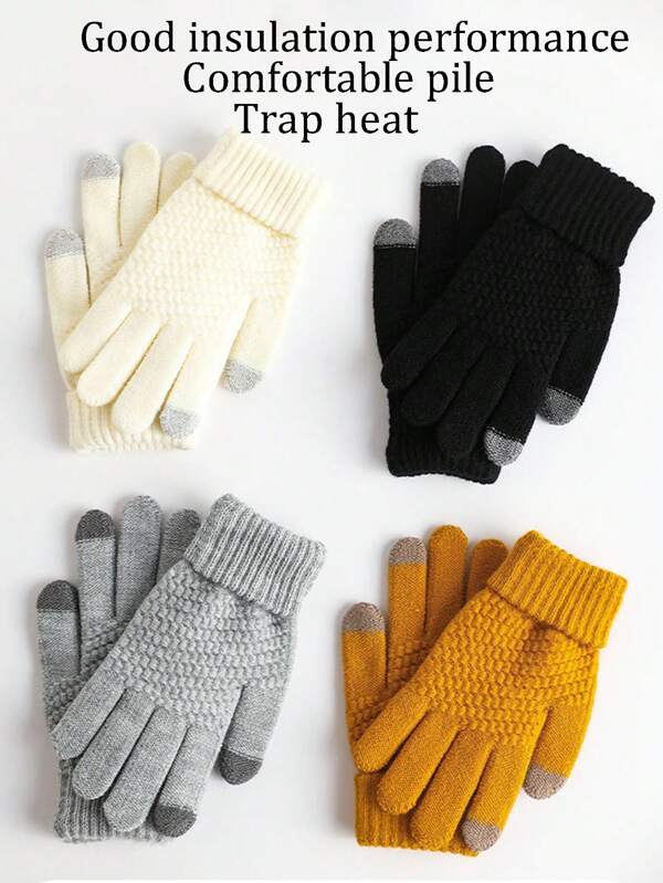 1 par/2 pares de guantes de pantalla táctil reforzados, guantes cálidos con estampado de piña, guantes tejidos forrados térmicos para mujeres, a prueba de frío para conducir en invierno