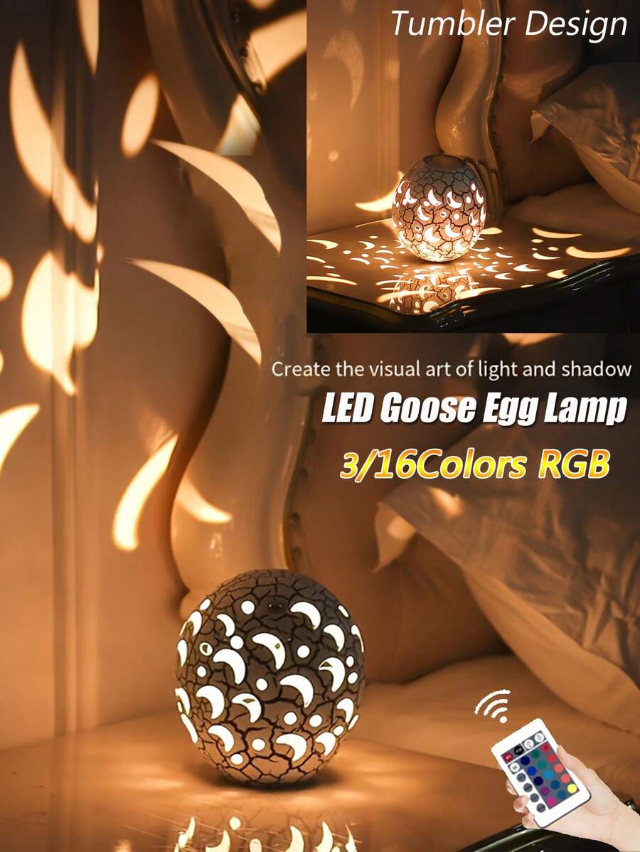 卧室投影仪小夜灯可爱蛋形灯 RGB 16/3 色可调光可充电可爱蛋形台灯遥控和触摸控制适用于房间家居装饰礼物 - 彩色 - 查看 1