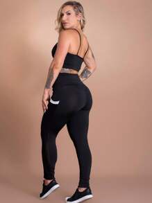 Women's Fitness Set High Waist Leggings With Mesh Pocket And Cropped Top With Straps Workout Gym Fashion F7 NEW STYLE - trắng - Xem 3