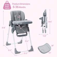 Baby High Chair, Multifunctional Infant Highchairs With Adjustable Height And Recline, Foldable High Chair For Babies & Toddlers, High Chair With Removable Tray, Easy Clean - Dark Grey - View 3