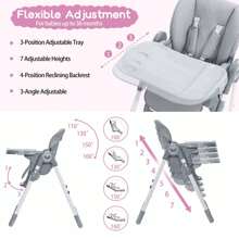Baby High Chair, Multifunctional Infant Highchairs With Adjustable Height And Recline, Foldable High Chair For Babies & Toddlers, High Chair With Removable Tray, Easy Clean - Dark Grey - View 6