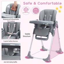 Baby High Chair, Multifunctional Infant Highchairs With Adjustable Height And Recline, Foldable High Chair For Babies & Toddlers, High Chair With Removable Tray, Easy Clean - Dark Grey - View 4