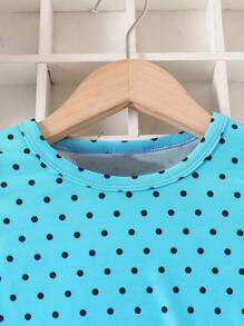 Young Girl Dots & Kitty Print Long-Sleeve Dress , Spring & Fall Everyday Sweet Casual Dresses, Party, Gift - Blue - View 3