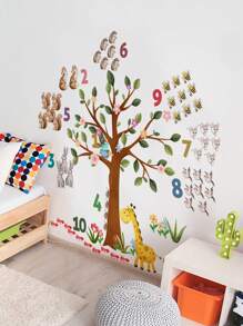1 Set Of 2pcs Animal & Tree With Numbers Wall Decal Stickers For Living Room & Bedroom Decor, Self-Adhesive, Stickers, Wall Decal, Vinyl Decal For Home Decorations, Spring Decoration Items Refresh Your Home, Festival Decoration Stickers Gifts Birthday Graduation