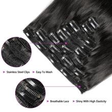 BINF Straight Clip In Human Hair Extensions 100% Human Hair Set With Clips Double Weft Human Hair Extensions  Natural Color - Natural Black - View 3
