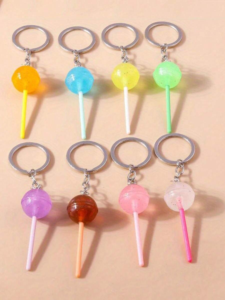 1 Stück Schlüsselanhänger Lolly aus Kunstharz, runder Lolly-förmiger Schlüsselanhänger aus Legierung für Damen, Schlüsselanhänger Lolly aus buntem Kunstharz als simuliertes Essen für DIY Schlüsselringe, Handtaschenanhänger, Schlüsselketten - süß für Schule
