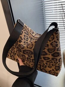 豹纹帆布手提包斜挎包购物袋时尚休闲大容量单肩包，豹纹猎豹包女士豹纹回归 - 棕色 - 查看 3