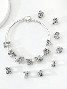 1pc 925 Sterling Silver 26 Letter Beaded Pendant, Suitable For Women's Bracelet, Bangle DIY Jewelry Making, Anniversary Gift, Elegant Women Jewelry - Vine Diamond Letters - View 7