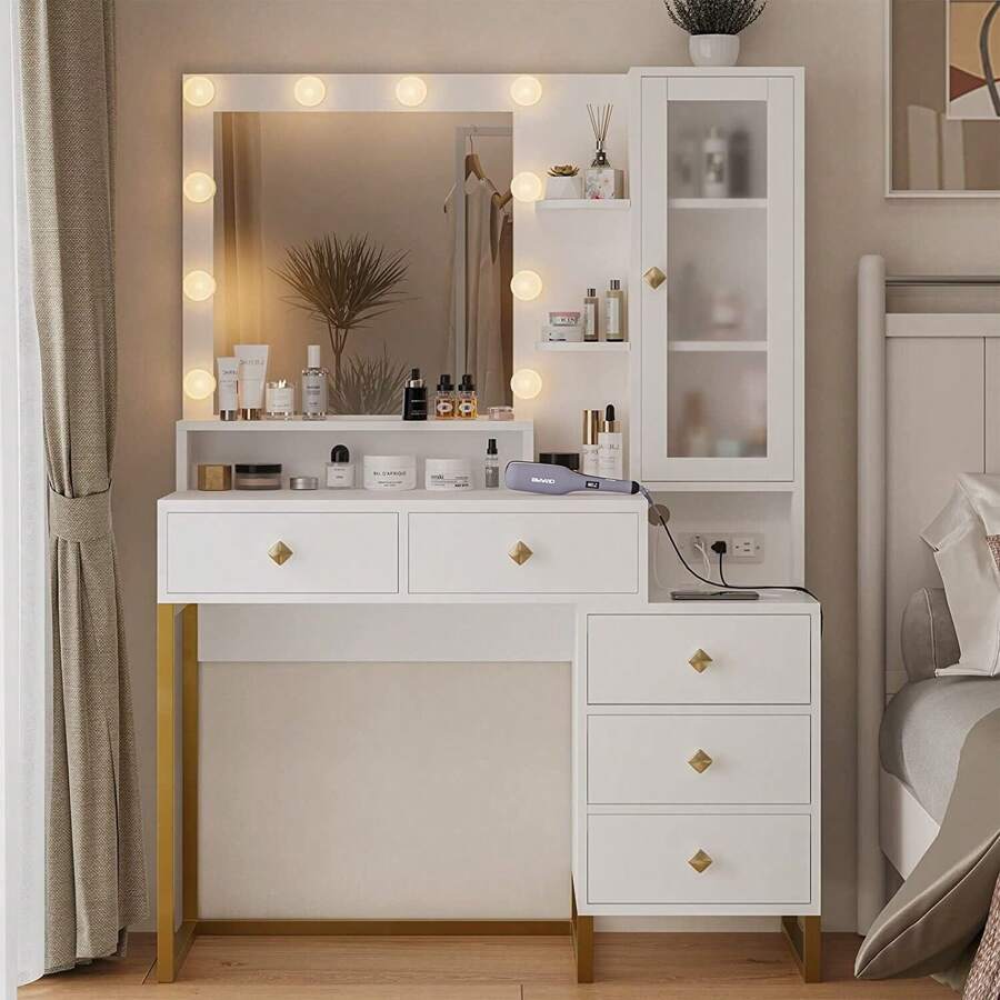 Makeup Vanity With Lights And Charging Station Vanity Table Large