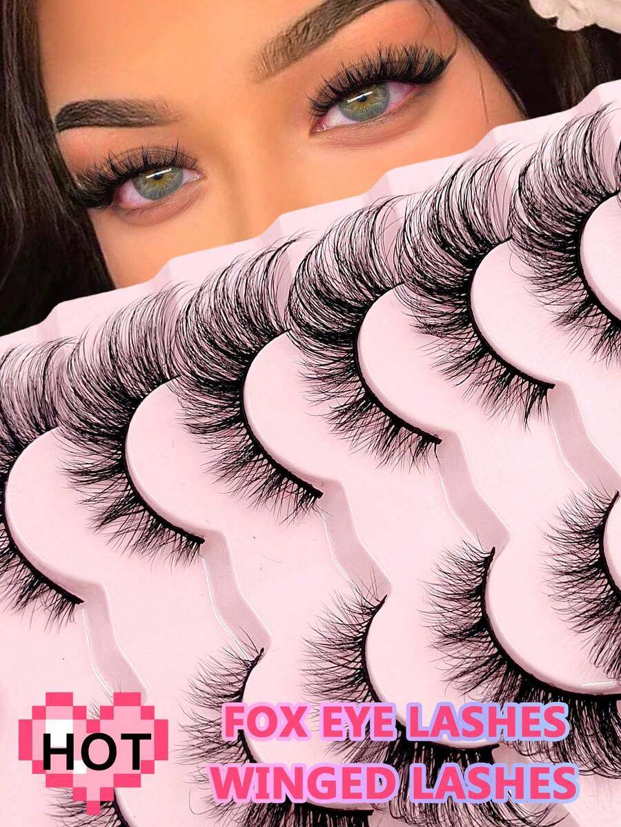 Asiteo 7 Pairs Luxury Cat Eye False Eyelashes - Long, Lightweight, Extended Strip Lashes For Captivating Eye Makeup - Easy To Wear - 眼尾拉長款 - 查看 1