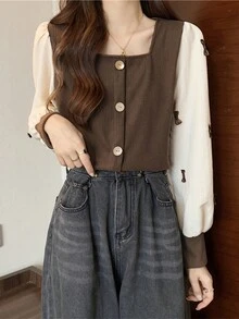 Women's Fashion Solid Color Long Sleeve Button-Up Collared Shirt
