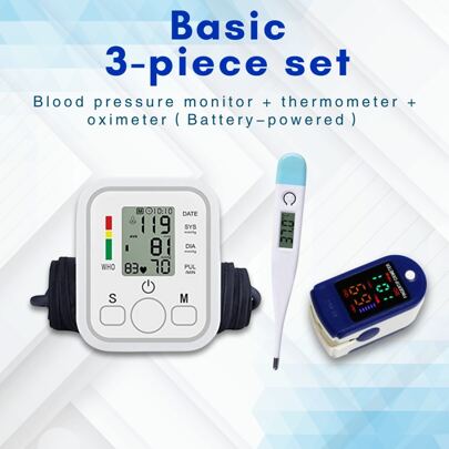 Monitor eletrônico de pressão arterial de 1 peça | Oxímetro de pulso para adultos, monitor de saturação de oxigênio no sangue, oximetria de pulso e 1 termômetro para febre com leitura rápida de 10 segundos, frequência cardíaca e leitura rápida de SpO2 | Pacote combinado de oxímetro e termômetro