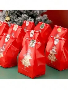 10 túi quà Giáng sinh, túi đựng kẹo, túi đựng sô cô la và bánh quy, túi đựng thực phẩm để trang trí Giáng sinh, đồ dùng cho bữa tiệc, phụ kiện ngày lễ, Giáng sinh - Nhiều màu - Xem 4