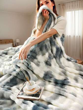 1pc Faux Rabbit Fur Fleece Blanket, Tie-Dyed Super Soft Fluffy Warm Cozy Blanket For Sofa, Living Room, Bed, All Seasons