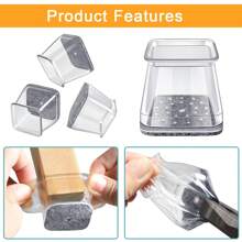 16/32 piezas Protectores cuadrados para las patas de las sillas, almohadillas de fieltro de silicona para cubrir las patas de muebles para pisos de madera dura - Gris transparente - Ver 3