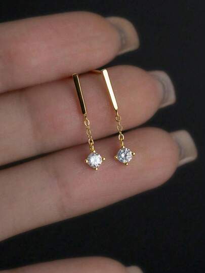 GAGAFEEL 1 对时尚简约百搭 S925 银短锆石链耳环，适合女士日常佩戴，母亲节礼物