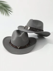 2 件男女通用刺绣牛头装饰波西米亚牛仔/巴拿马/软呢帽，休闲沙滩/派对/四季涤纶帽万圣节 - 多色 - 查看 21