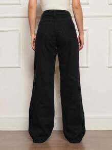 Women's Wide Leg High Waisted Jeans With Butt Lifting Pant - 黑色 - 查看 3
