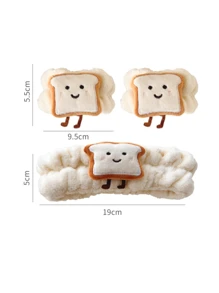 3件套可爱卡通吐司发圈/面包发带，可用于洗脸、敷面膜、保持头发干爽，也可作为腕带作为配饰、学习用品、礼物、发饰、头带 - 杏色 - 查看 10