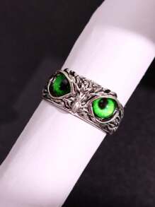 1 pieza Anillo abierto con forma de búho de estilo retro punk en tono plateado, joyería para hombres