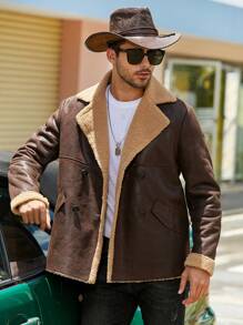Men's Winter Faux Fur Collar Double-Breasted Jacket