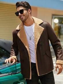 Men's Winter Faux Fur Collar Double-Breasted Jacket