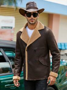 Men's Winter Faux Fur Collar Double-Breasted Jacket