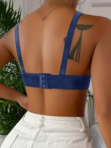 Women Wireless Floral Padded Push Up Seamless Lingerie Bra With Side Support - Blue - View 3