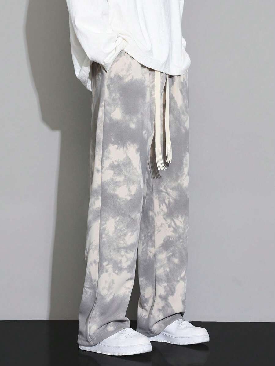 男士休闲宽松扎染裤，2024年春秋季新品，秋季 - 杏色 - 查看 1